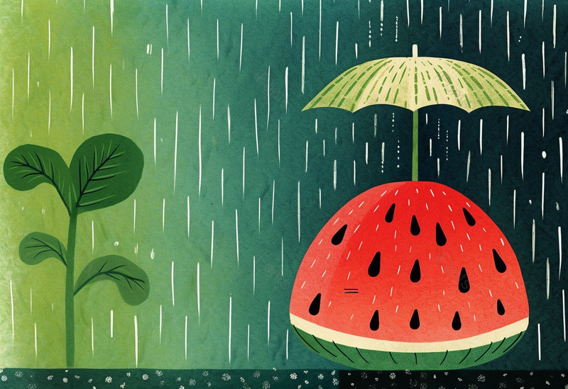 童话可爱童趣儿童节雨天西瓜水果植物户外插画,插画/手绘图,插画/手绘图库,插画/手绘图下载,插画/手绘